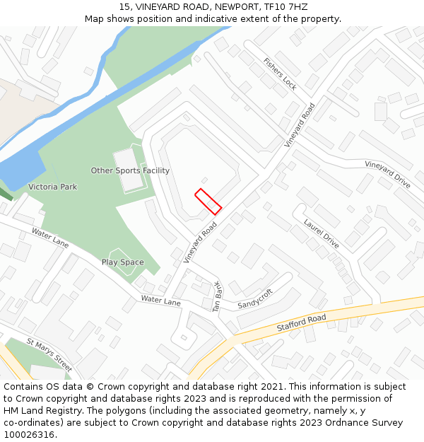 15, VINEYARD ROAD, NEWPORT, TF10 7HZ: Location map and indicative extent of plot