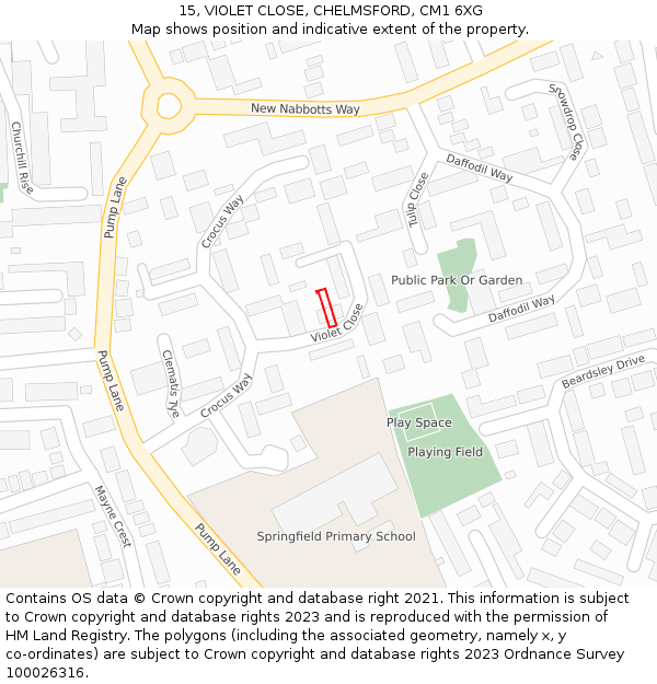 15, VIOLET CLOSE, CHELMSFORD, CM1 6XG: Location map and indicative extent of plot