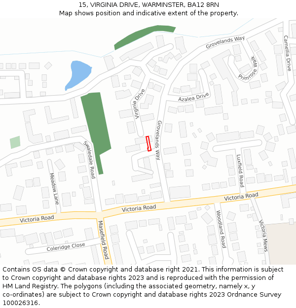 15, VIRGINIA DRIVE, WARMINSTER, BA12 8RN: Location map and indicative extent of plot