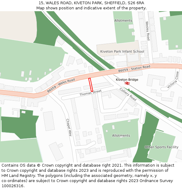 15, WALES ROAD, KIVETON PARK, SHEFFIELD, S26 6RA: Location map and indicative extent of plot