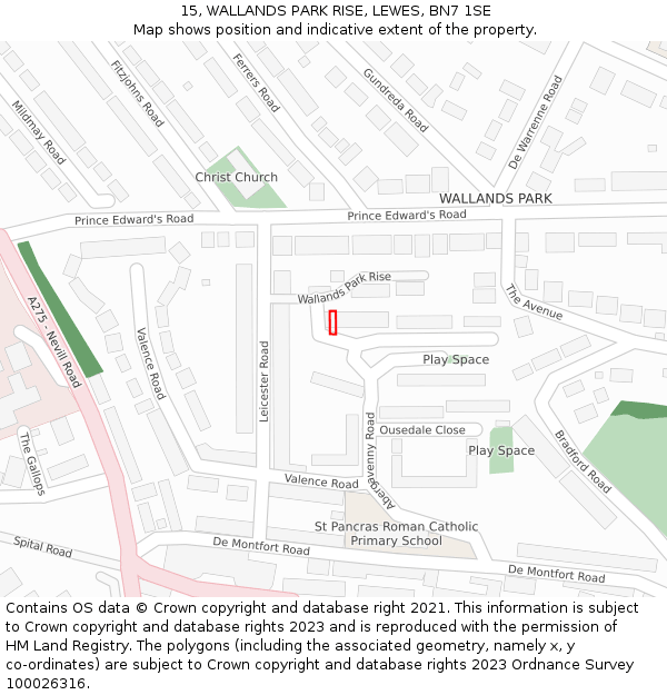 15, WALLANDS PARK RISE, LEWES, BN7 1SE: Location map and indicative extent of plot