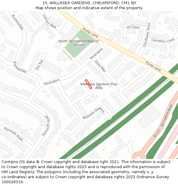15, WALLASEA GARDENS, CHELMSFORD, CM1 6JY: Location map and indicative extent of plot