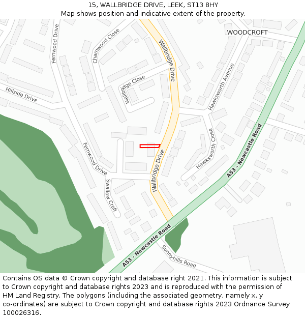 15, WALLBRIDGE DRIVE, LEEK, ST13 8HY: Location map and indicative extent of plot