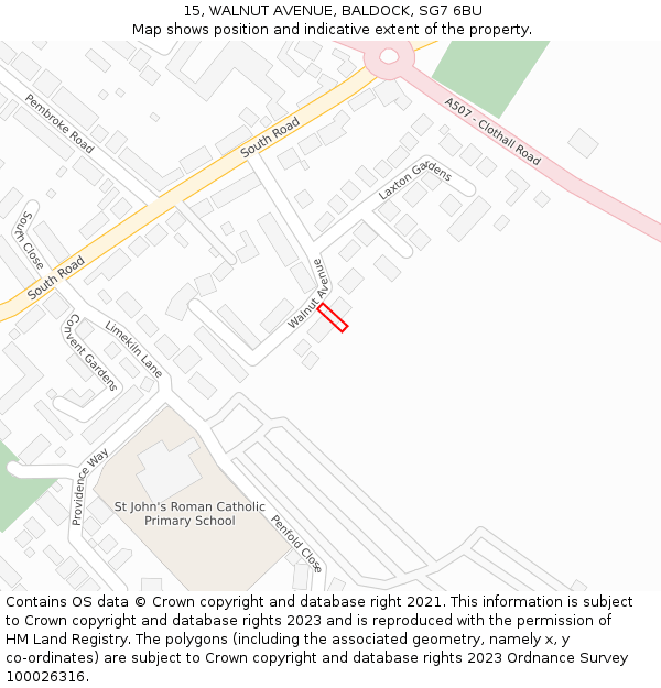 15, WALNUT AVENUE, BALDOCK, SG7 6BU: Location map and indicative extent of plot
