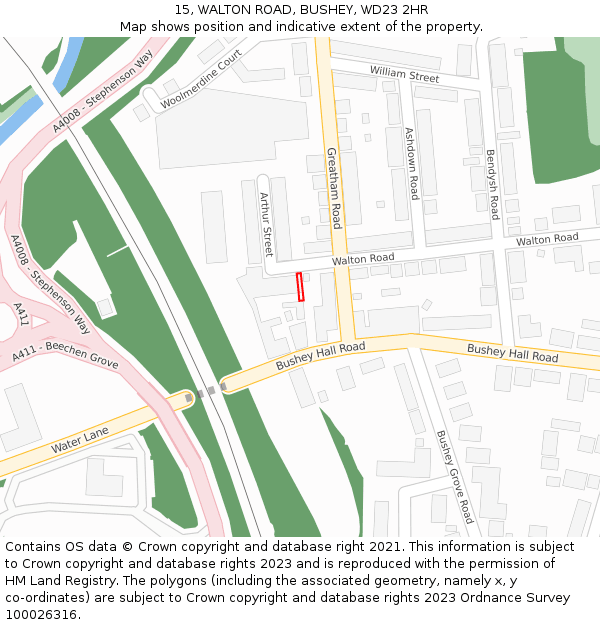 15, WALTON ROAD, BUSHEY, WD23 2HR: Location map and indicative extent of plot