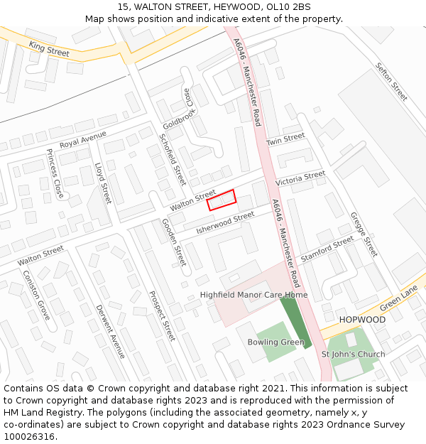 15, WALTON STREET, HEYWOOD, OL10 2BS: Location map and indicative extent of plot