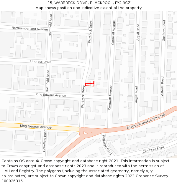 15, WARBRECK DRIVE, BLACKPOOL, FY2 9SZ: Location map and indicative extent of plot