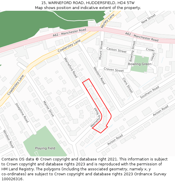 15, WARNEFORD ROAD, HUDDERSFIELD, HD4 5TW: Location map and indicative extent of plot