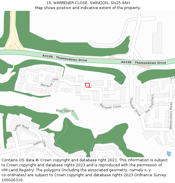 15, WARRENER CLOSE, SWINDON, SN25 4AH: Location map and indicative extent of plot