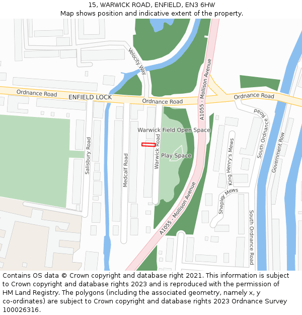 15, WARWICK ROAD, ENFIELD, EN3 6HW: Location map and indicative extent of plot
