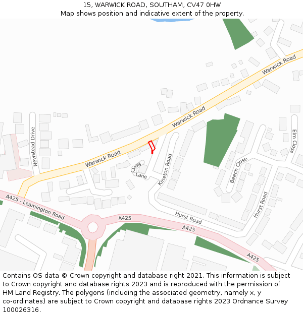 15, WARWICK ROAD, SOUTHAM, CV47 0HW: Location map and indicative extent of plot