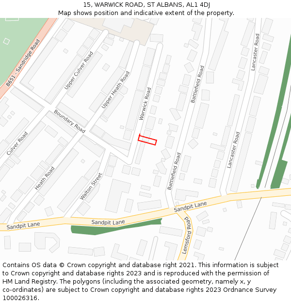 15, WARWICK ROAD, ST ALBANS, AL1 4DJ: Location map and indicative extent of plot