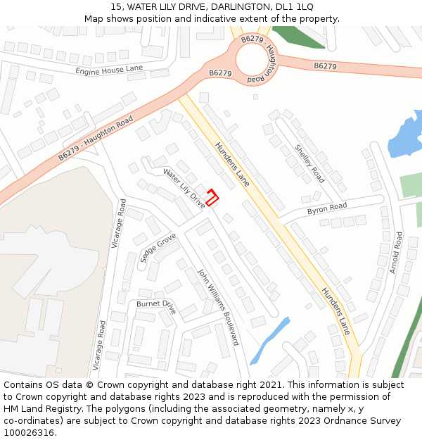 15, WATER LILY DRIVE, DARLINGTON, DL1 1LQ: Location map and indicative extent of plot