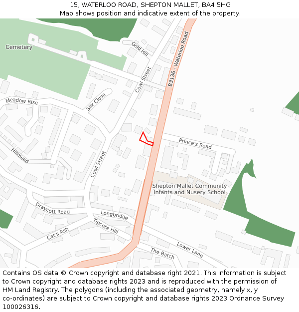 15, WATERLOO ROAD, SHEPTON MALLET, BA4 5HG: Location map and indicative extent of plot