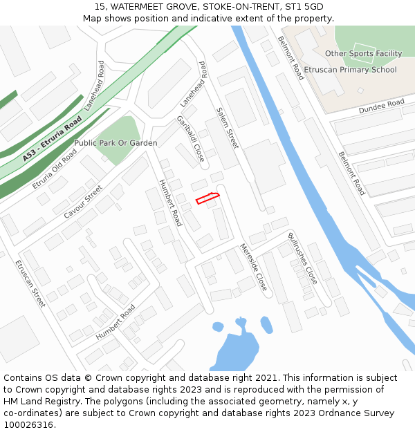 15, WATERMEET GROVE, STOKE-ON-TRENT, ST1 5GD: Location map and indicative extent of plot