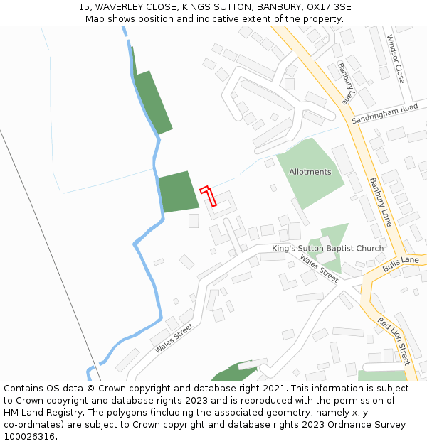 15, WAVERLEY CLOSE, KINGS SUTTON, BANBURY, OX17 3SE: Location map and indicative extent of plot
