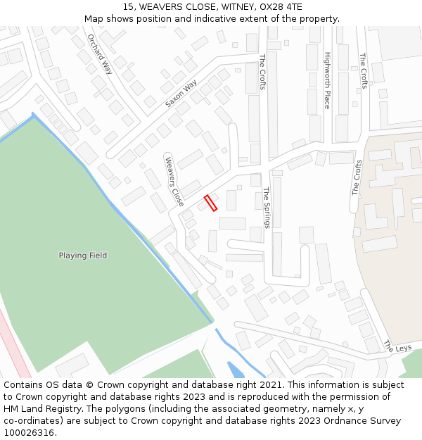 15, WEAVERS CLOSE, WITNEY, OX28 4TE: Location map and indicative extent of plot