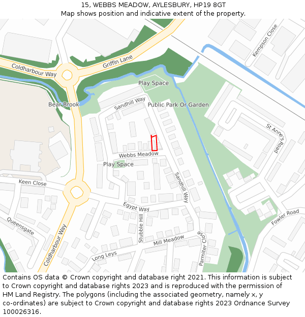 15, WEBBS MEADOW, AYLESBURY, HP19 8GT: Location map and indicative extent of plot