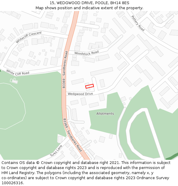 15, WEDGWOOD DRIVE, POOLE, BH14 8ES: Location map and indicative extent of plot