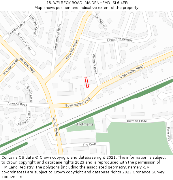 15, WELBECK ROAD, MAIDENHEAD, SL6 4EB: Location map and indicative extent of plot