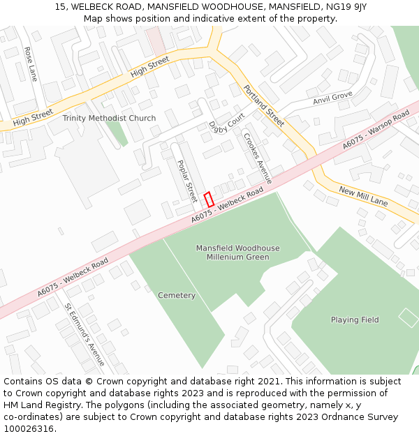 15, WELBECK ROAD, MANSFIELD WOODHOUSE, MANSFIELD, NG19 9JY: Location map and indicative extent of plot