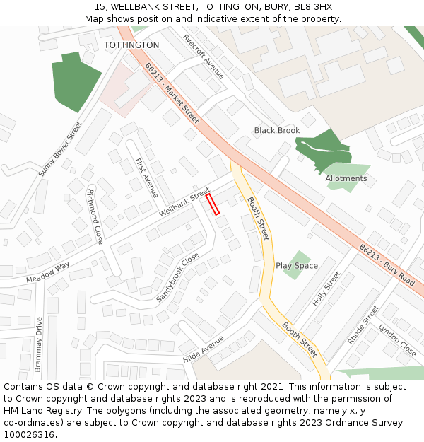 15, WELLBANK STREET, TOTTINGTON, BURY, BL8 3HX: Location map and indicative extent of plot