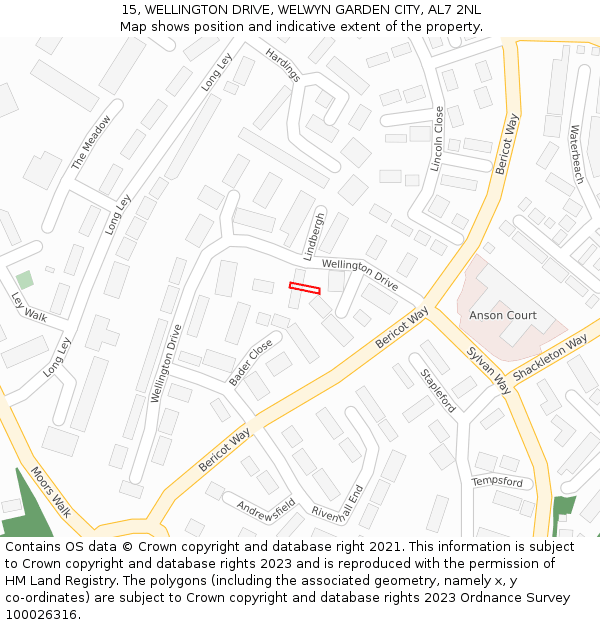 15, WELLINGTON DRIVE, WELWYN GARDEN CITY, AL7 2NL: Location map and indicative extent of plot