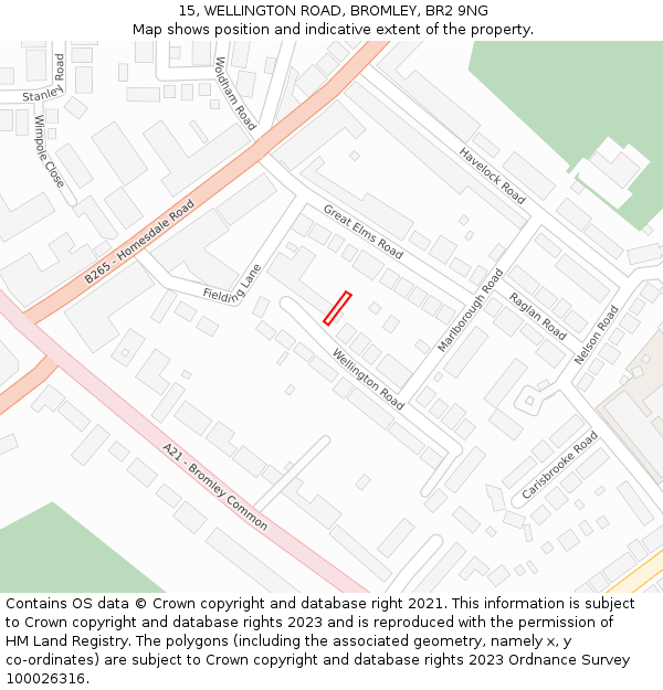 15, WELLINGTON ROAD, BROMLEY, BR2 9NG: Location map and indicative extent of plot
