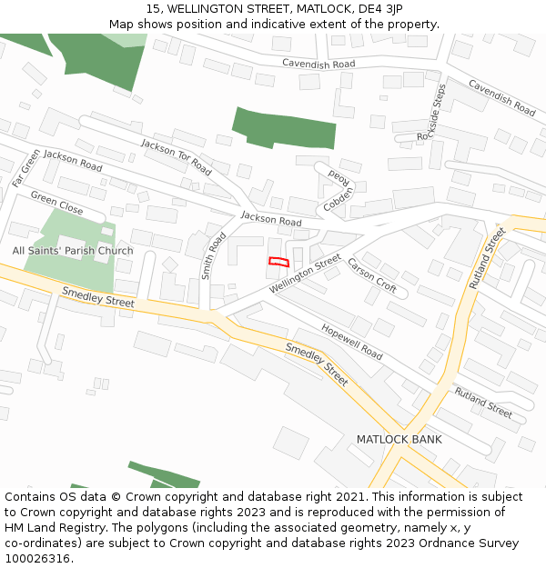 15, WELLINGTON STREET, MATLOCK, DE4 3JP: Location map and indicative extent of plot
