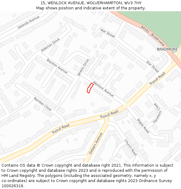 15, WENLOCK AVENUE, WOLVERHAMPTON, WV3 7HY: Location map and indicative extent of plot