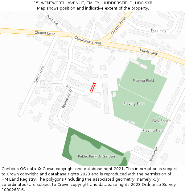 15, WENTWORTH AVENUE, EMLEY, HUDDERSFIELD, HD8 9XR: Location map and indicative extent of plot