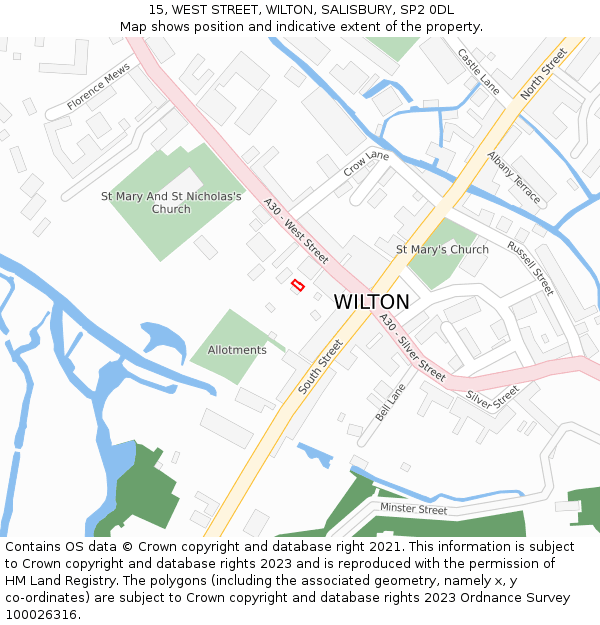 15, WEST STREET, WILTON, SALISBURY, SP2 0DL: Location map and indicative extent of plot