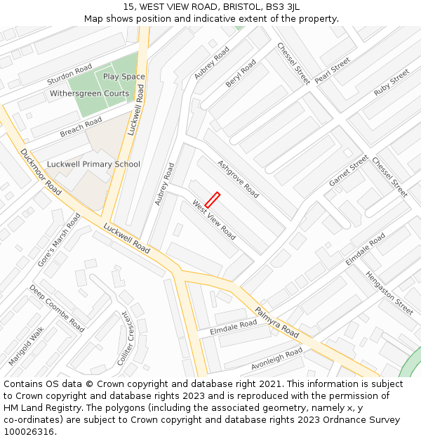15, WEST VIEW ROAD, BRISTOL, BS3 3JL: Location map and indicative extent of plot