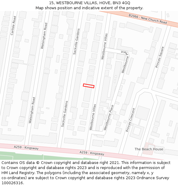 15, WESTBOURNE VILLAS, HOVE, BN3 4GQ: Location map and indicative extent of plot