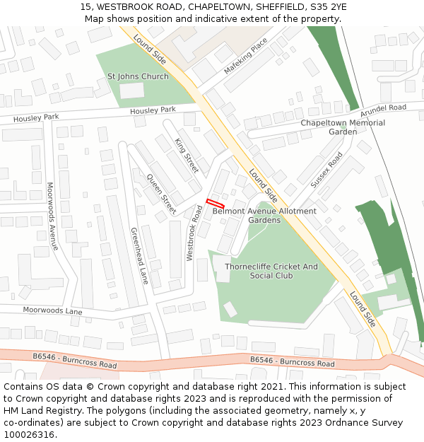 15, WESTBROOK ROAD, CHAPELTOWN, SHEFFIELD, S35 2YE: Location map and indicative extent of plot