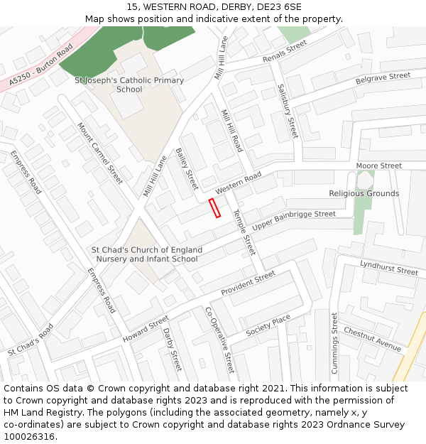 15, WESTERN ROAD, DERBY, DE23 6SE: Location map and indicative extent of plot