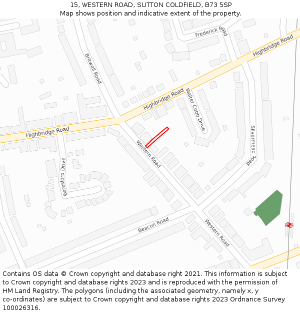 15, WESTERN ROAD, SUTTON COLDFIELD, B73 5SP: Location map and indicative extent of plot