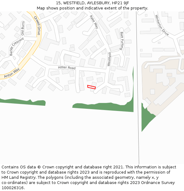 15, WESTFIELD, AYLESBURY, HP21 9JF: Location map and indicative extent of plot
