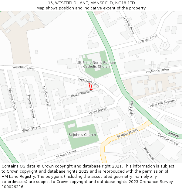 15, WESTFIELD LANE, MANSFIELD, NG18 1TD: Location map and indicative extent of plot