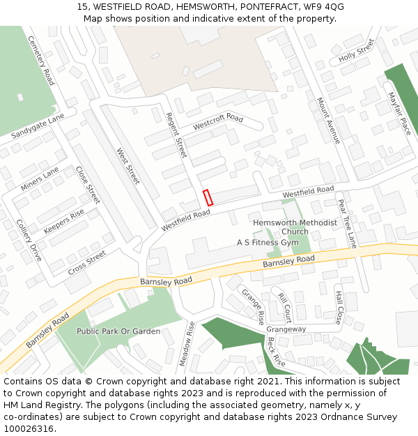 15, WESTFIELD ROAD, HEMSWORTH, PONTEFRACT, WF9 4QG: Location map and indicative extent of plot