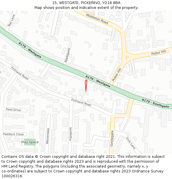 15, WESTGATE, PICKERING, YO18 8BA: Location map and indicative extent of plot