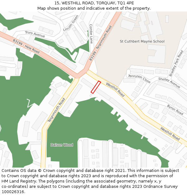 15, WESTHILL ROAD, TORQUAY, TQ1 4PE: Location map and indicative extent of plot