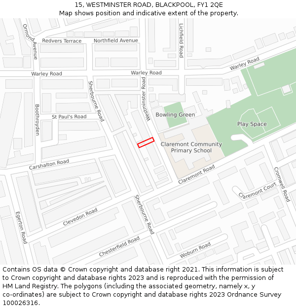 15, WESTMINSTER ROAD, BLACKPOOL, FY1 2QE: Location map and indicative extent of plot