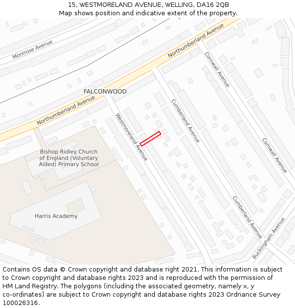 15, WESTMORELAND AVENUE, WELLING, DA16 2QB: Location map and indicative extent of plot