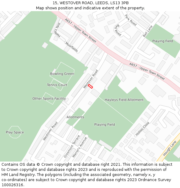 15, WESTOVER ROAD, LEEDS, LS13 3PB: Location map and indicative extent of plot