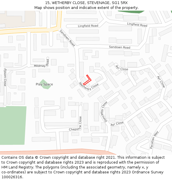 15, WETHERBY CLOSE, STEVENAGE, SG1 5RX: Location map and indicative extent of plot