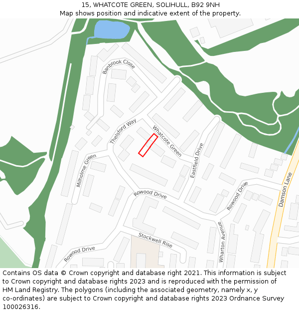 15, WHATCOTE GREEN, SOLIHULL, B92 9NH: Location map and indicative extent of plot