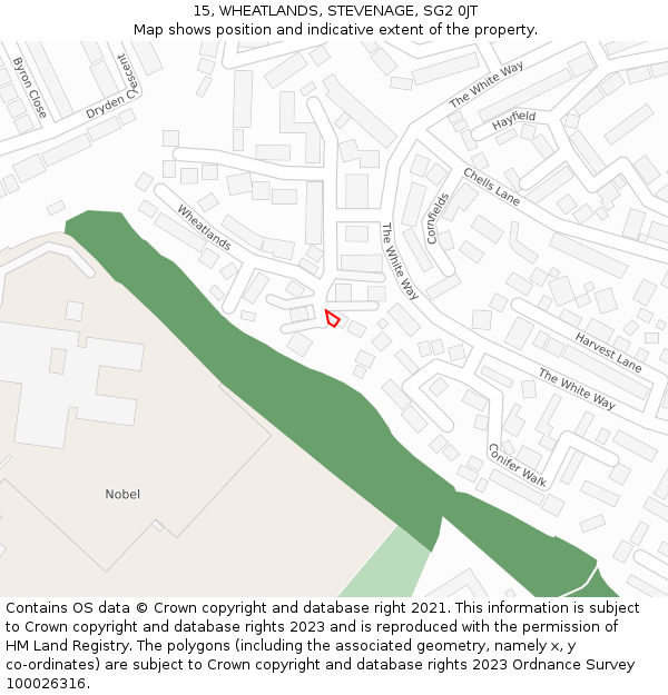 15, WHEATLANDS, STEVENAGE, SG2 0JT: Location map and indicative extent of plot