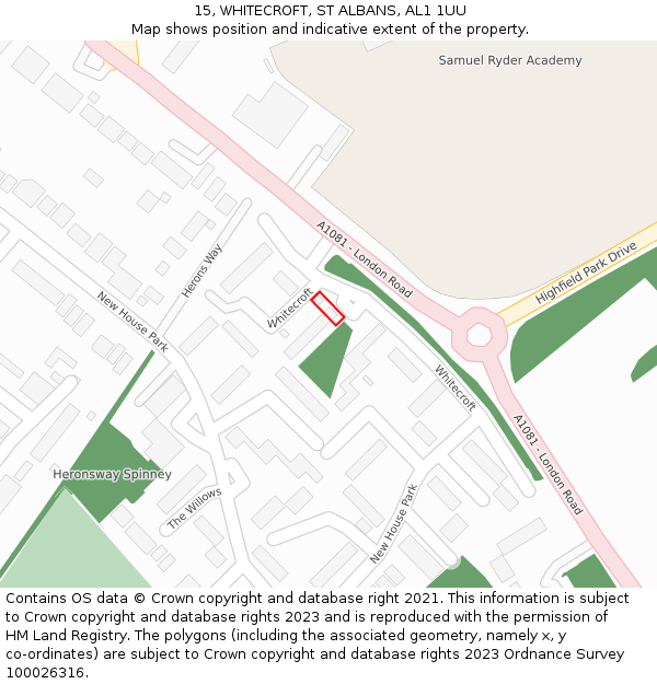 15, WHITECROFT, ST ALBANS, AL1 1UU: Location map and indicative extent of plot