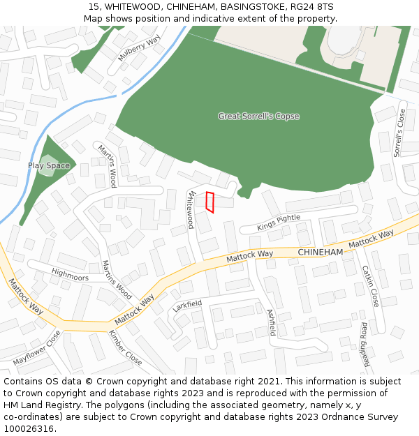 15, WHITEWOOD, CHINEHAM, BASINGSTOKE, RG24 8TS: Location map and indicative extent of plot